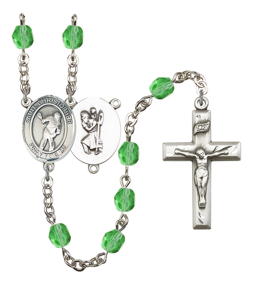 Saint Christopher and Lacrosse Rosary with Peridot Beads