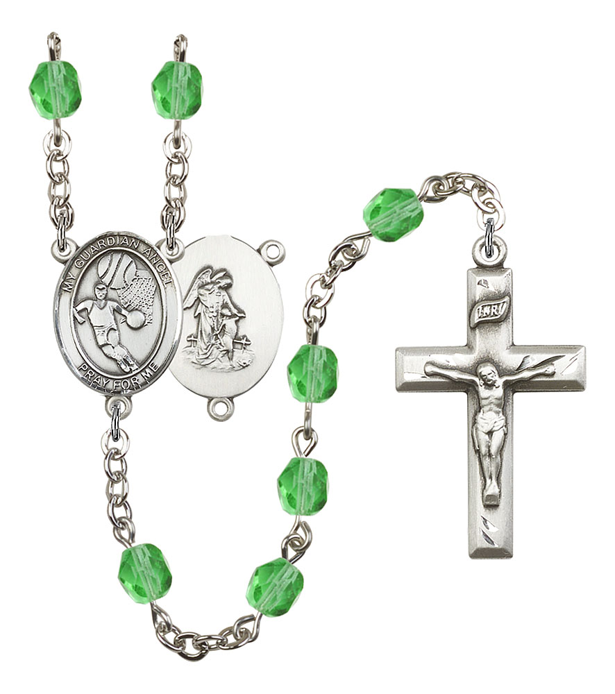 Guardian Angel and Basketball Rosary with Peridot Beads
