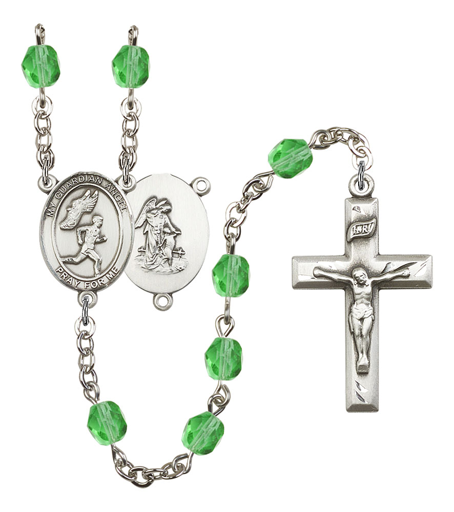 Guardian Angel and Men's Track & Field Rosary with Peridot Beads