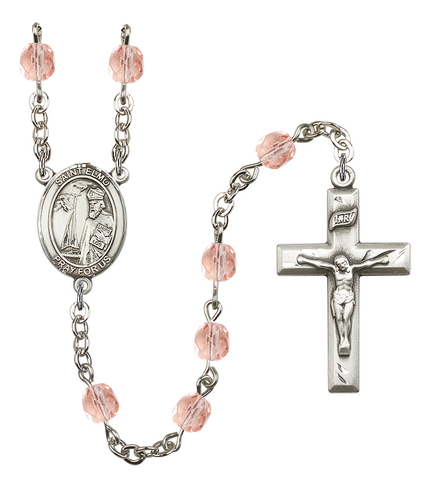 Saint Elmo Engravable Rosary with Pink Beads
