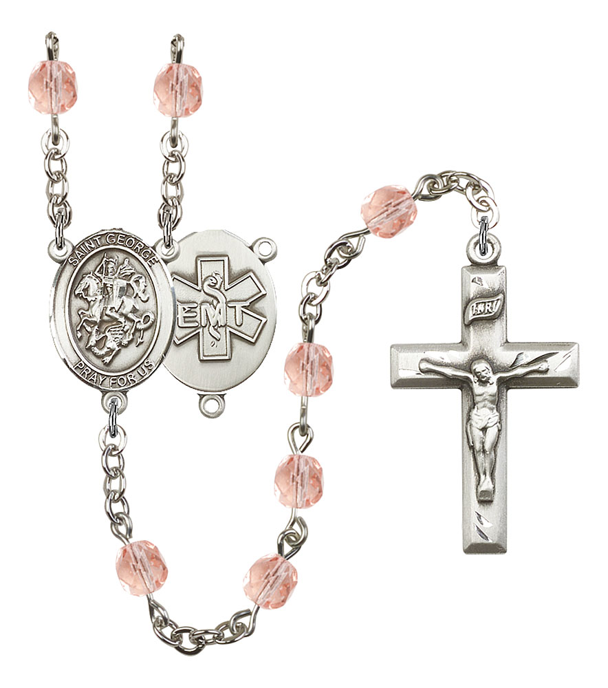 Saint George and EMT Rosary with Pink Beads