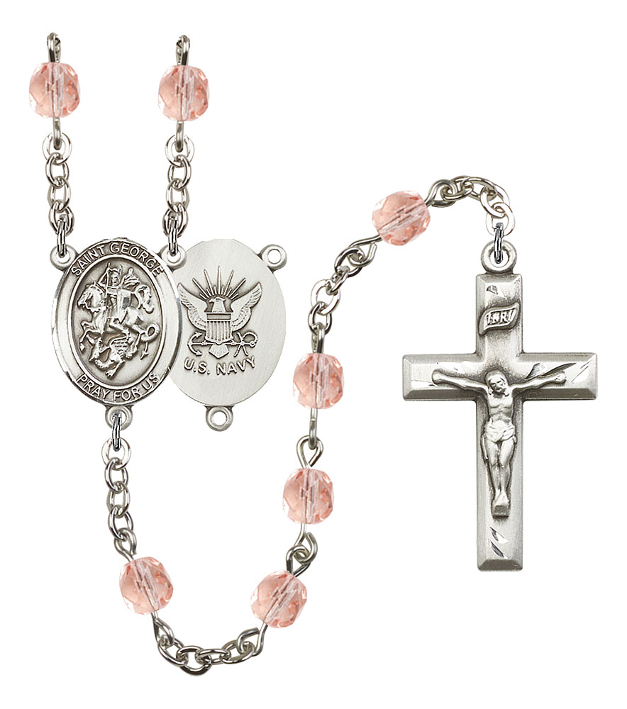 Saint George and Navy Rosary with Pink Beads