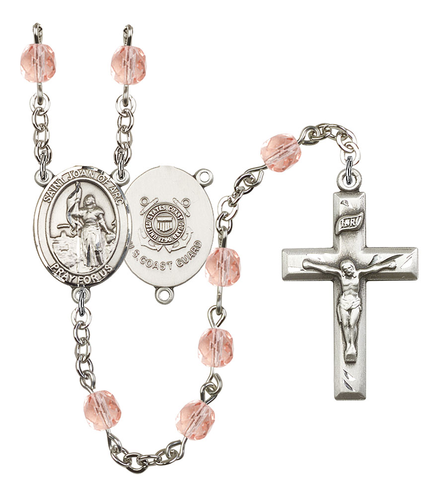 Saint Joan of Arc and Coast Guard Rosary with Pink Beads