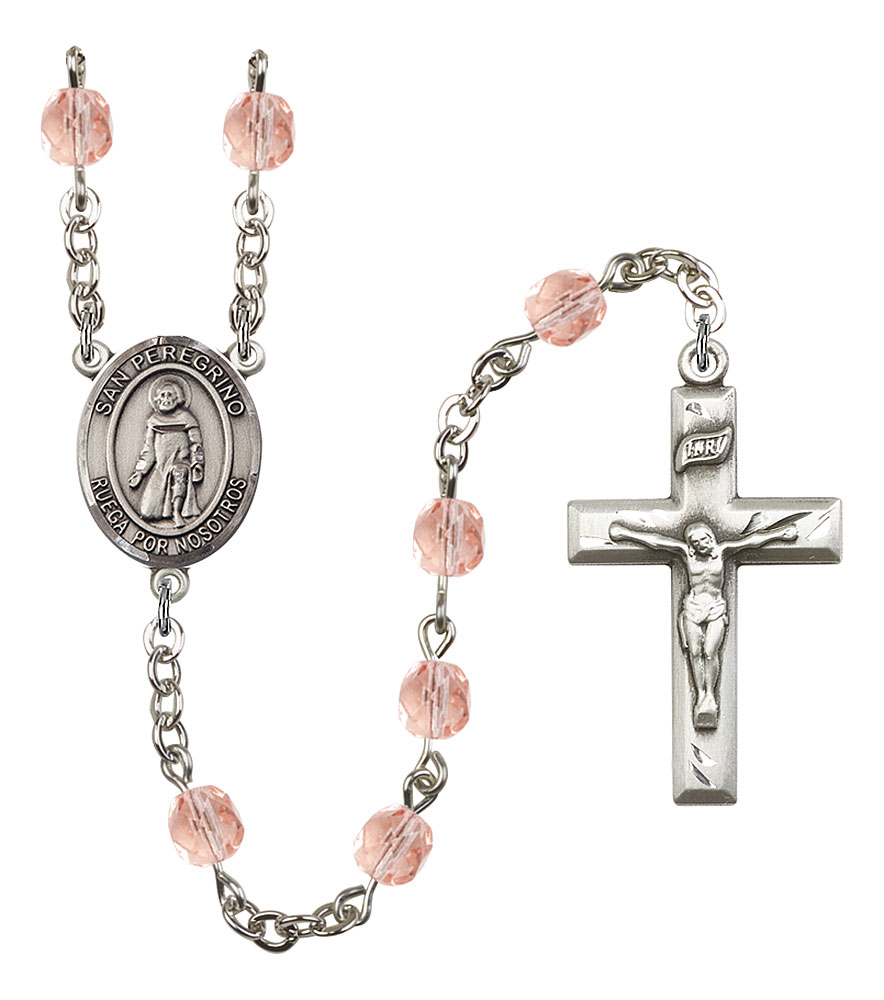 San Peregrino Engravable Rosary with Pink Beads