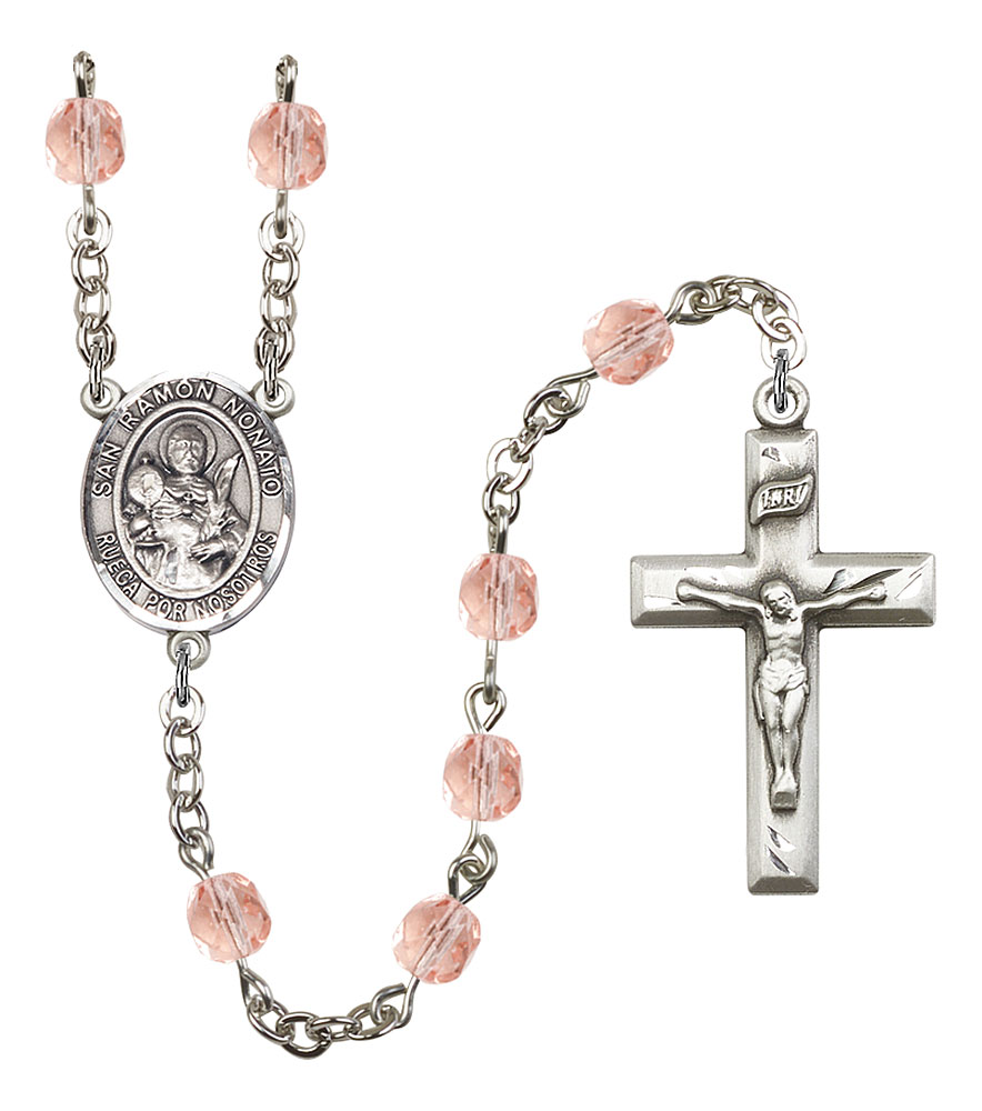 San Raymon Nonato Engravable Rosary with Pink Beads
