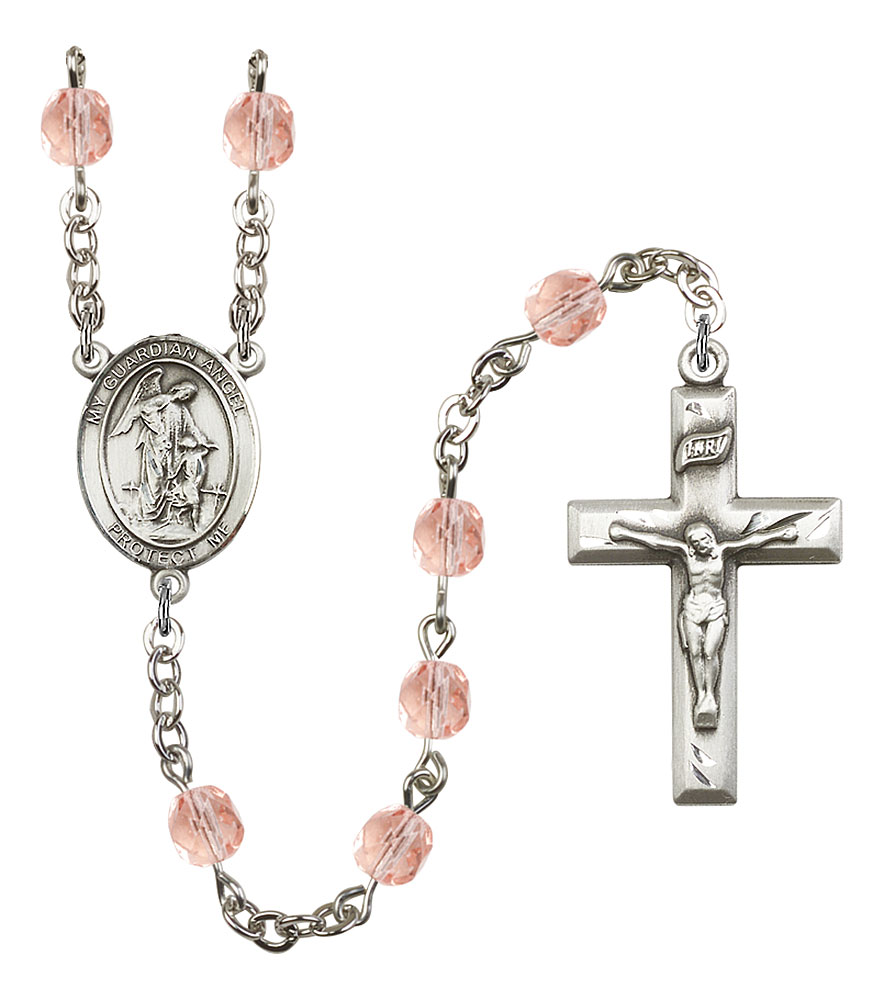 GUARDIAN ANGEL with CHILD Engravable Rosary with Pink Beads