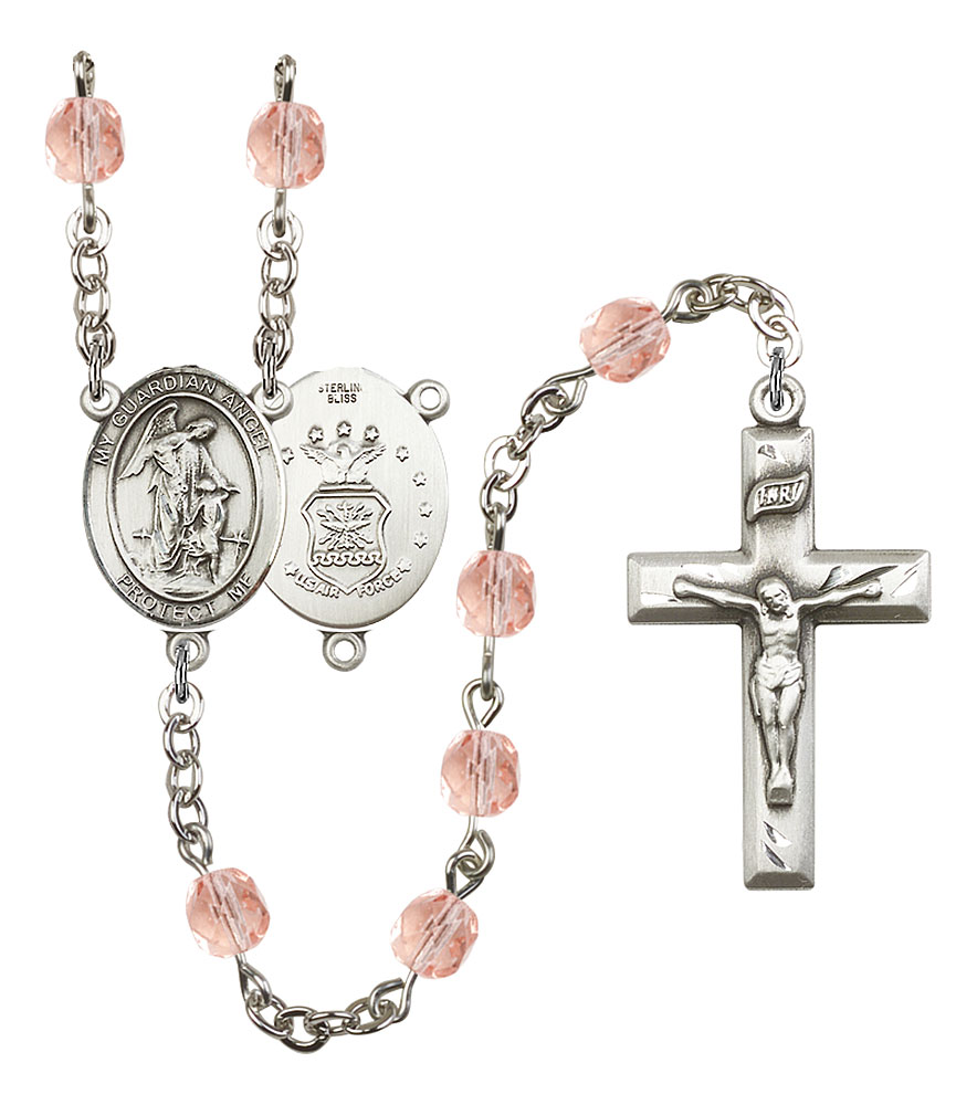 Guardian Angel and Air Force Rosary with Pink Beads