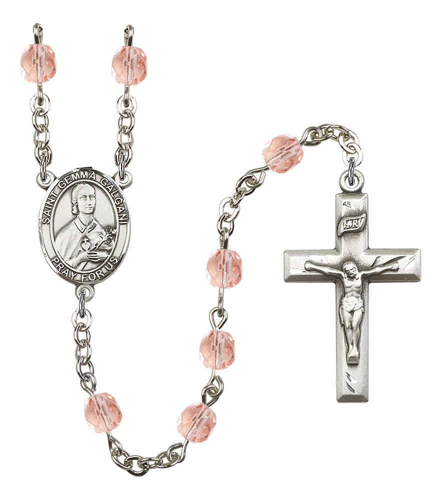 Saint Gemma Galgani Engravable Rosary with Pink Beads