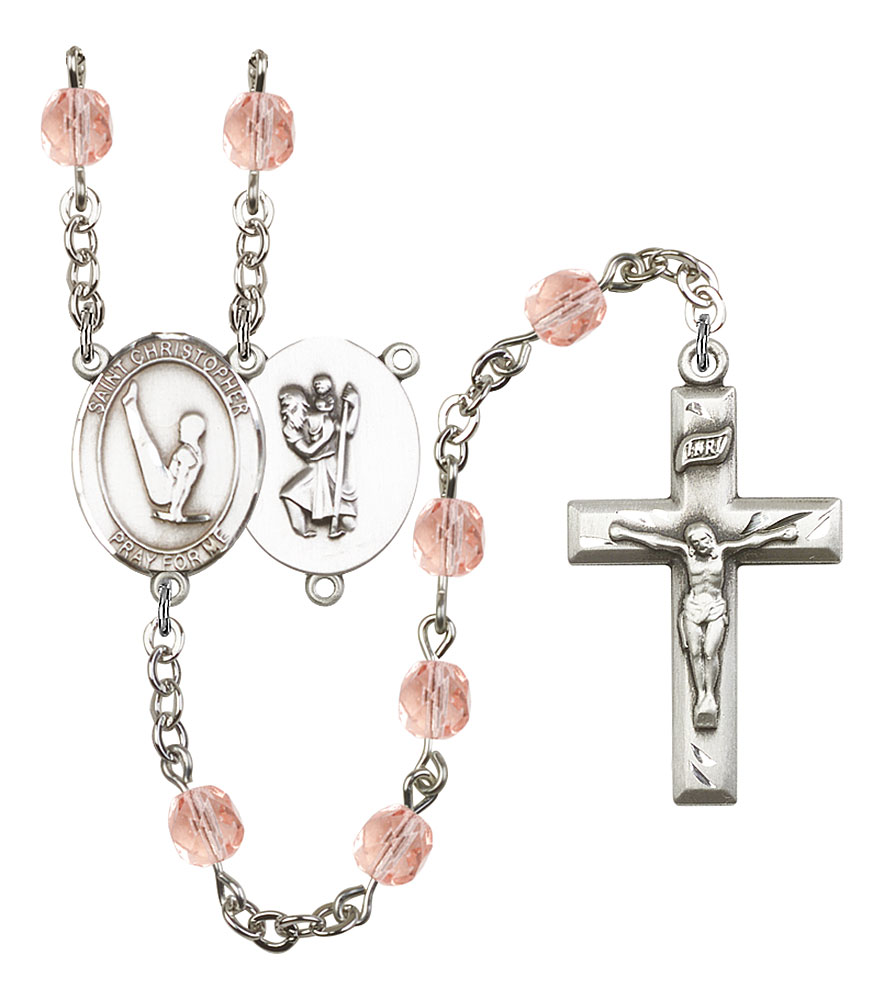 Saint Christopher and Gymnastics Rosary with Pink Beads