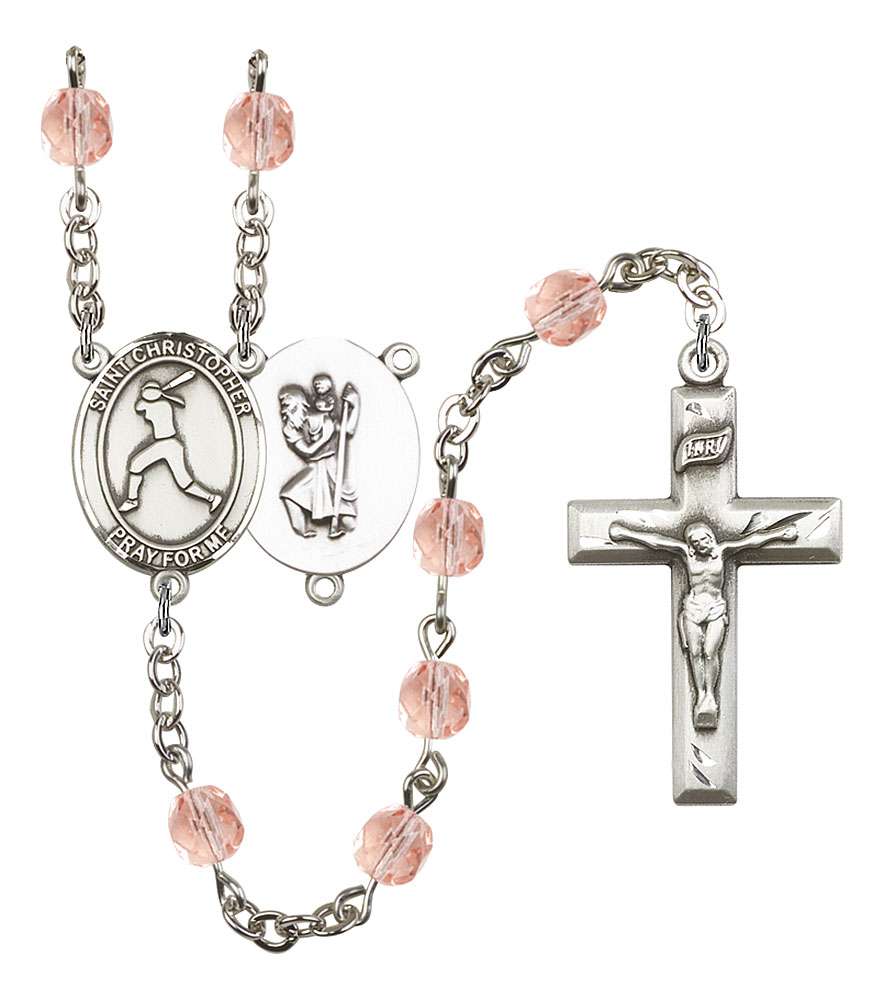 Saint Christopher and Softball Rosary with Pink Beads