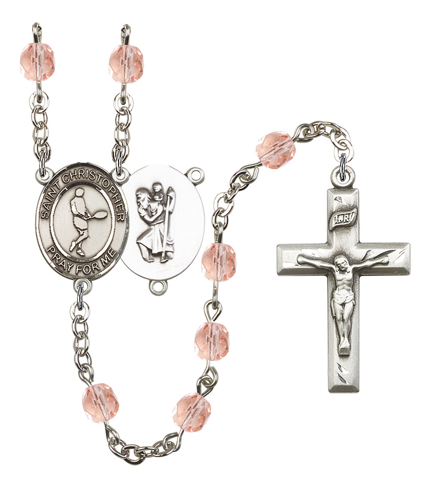 Saint Christopher and Tennis Rosary with Pink Beads