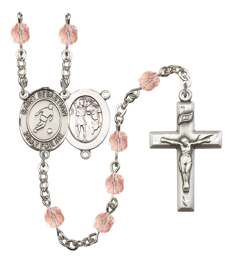 Saint Sebastian and Soccer Rosary with Pink Beads