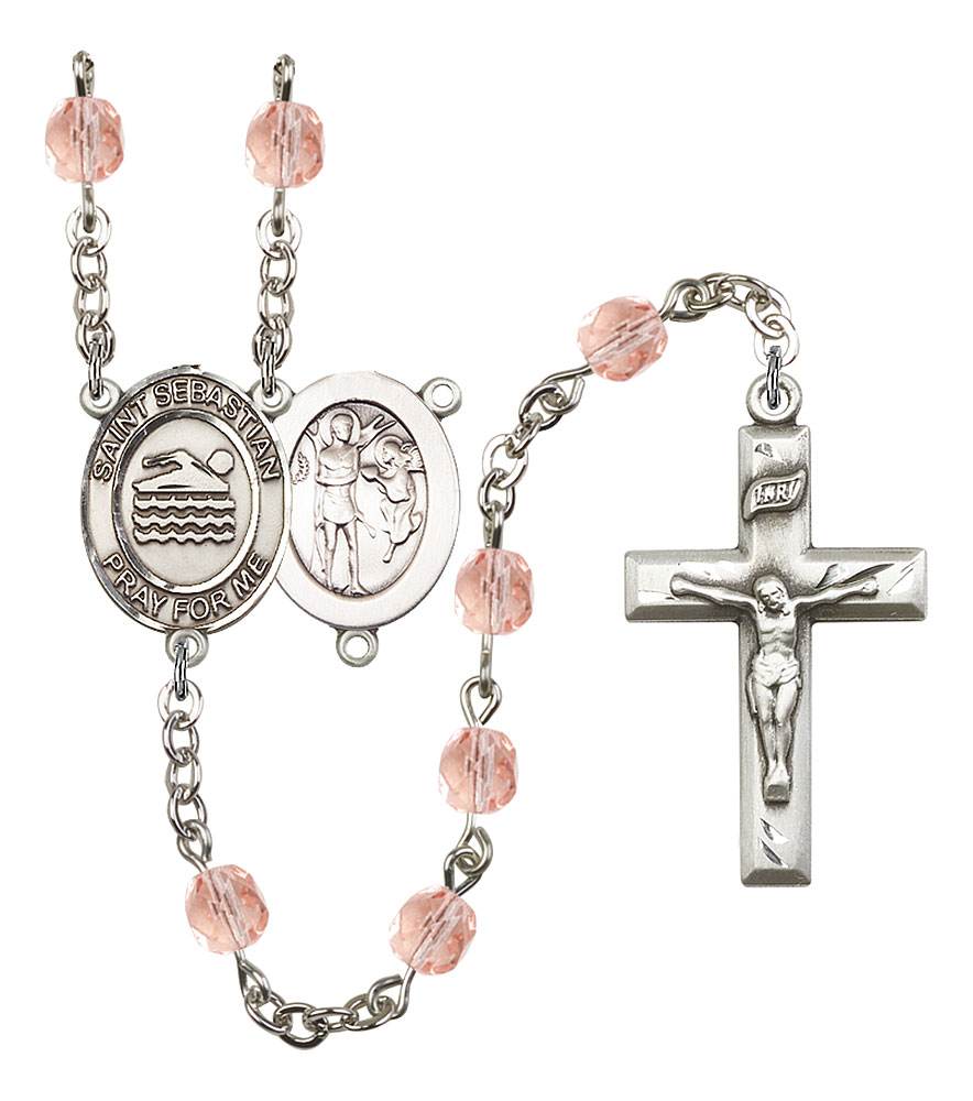 Saint Sebastian and Swimming Rosary with Pink Beads