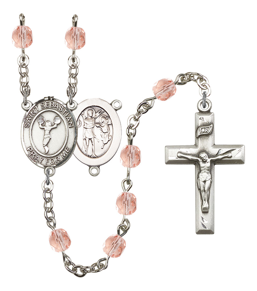 Saint Sebastian and Cheerleading Rosary with Pink Beads