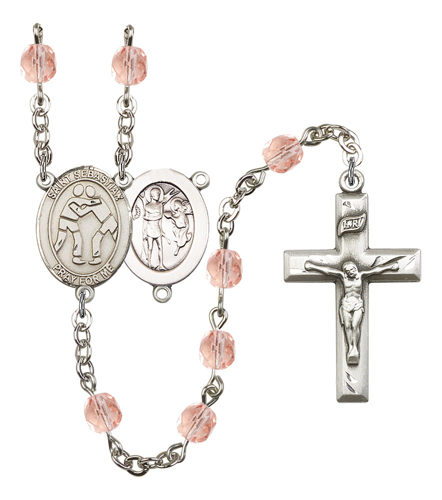 Saint Sebastian and Wrestling Rosary with Pink Beads