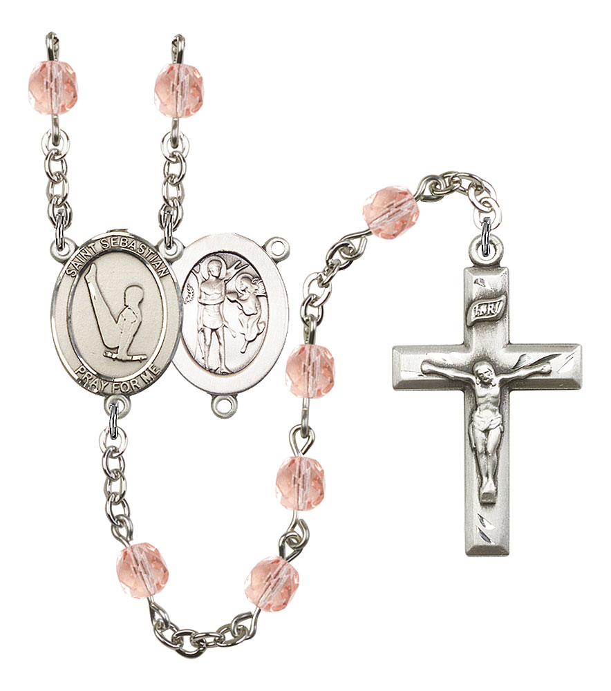 Saint Sebastian and Gymnastics Rosary with Pink Beads