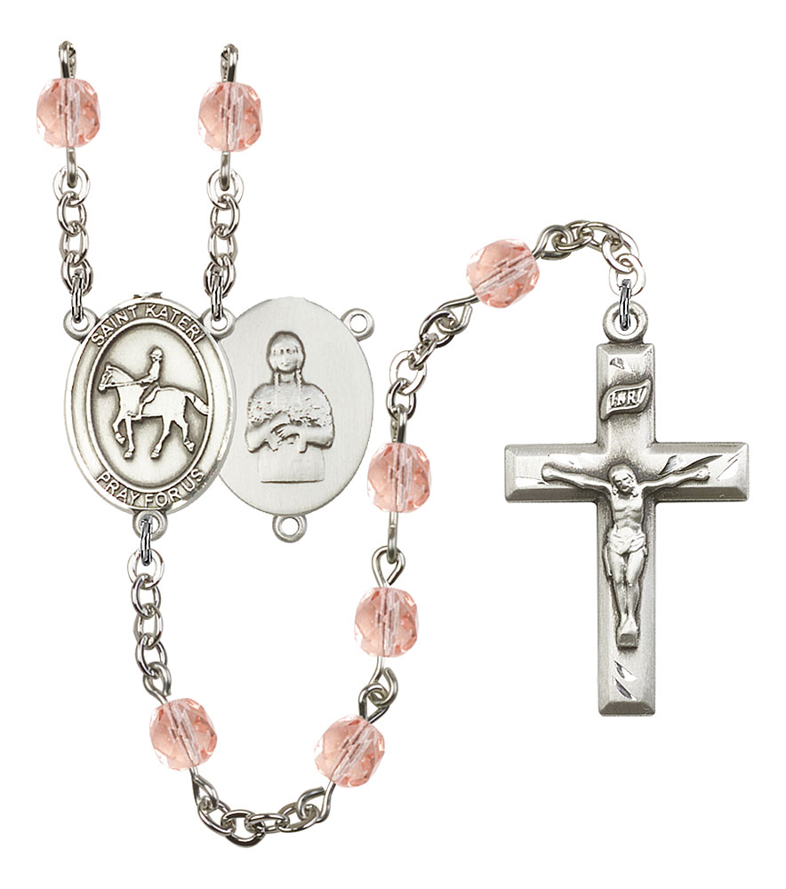 Saint Kateri and Equestrian Rosary with Pink Beads