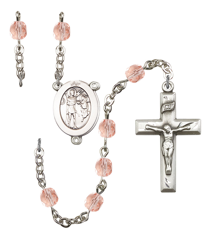 Saint Sebastian and Softball Rosary with Pink Beads