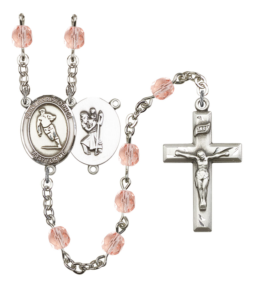 Saint Christopher and Rugby Rosary with Pink Beads