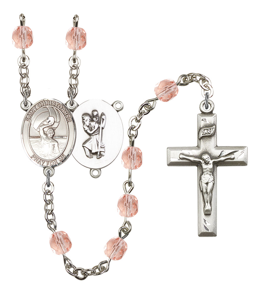 Saint Christopher and Water Polo-Men Rosary with Pink Beads