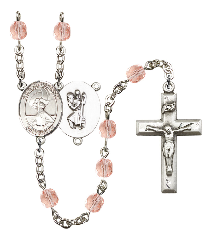 Saint CHRISTOPHER and Water Polo-Women Rosary with Pink Beads