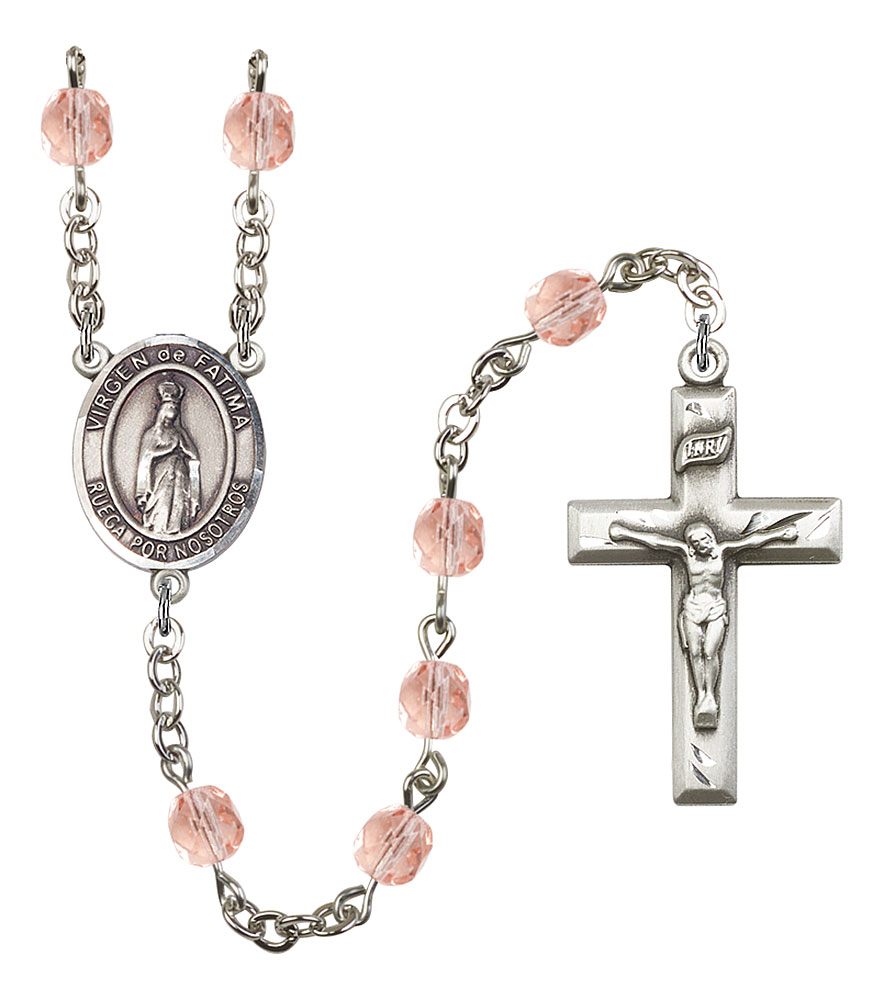 Virgen del Fatima Engravable Rosary with Pink Beads