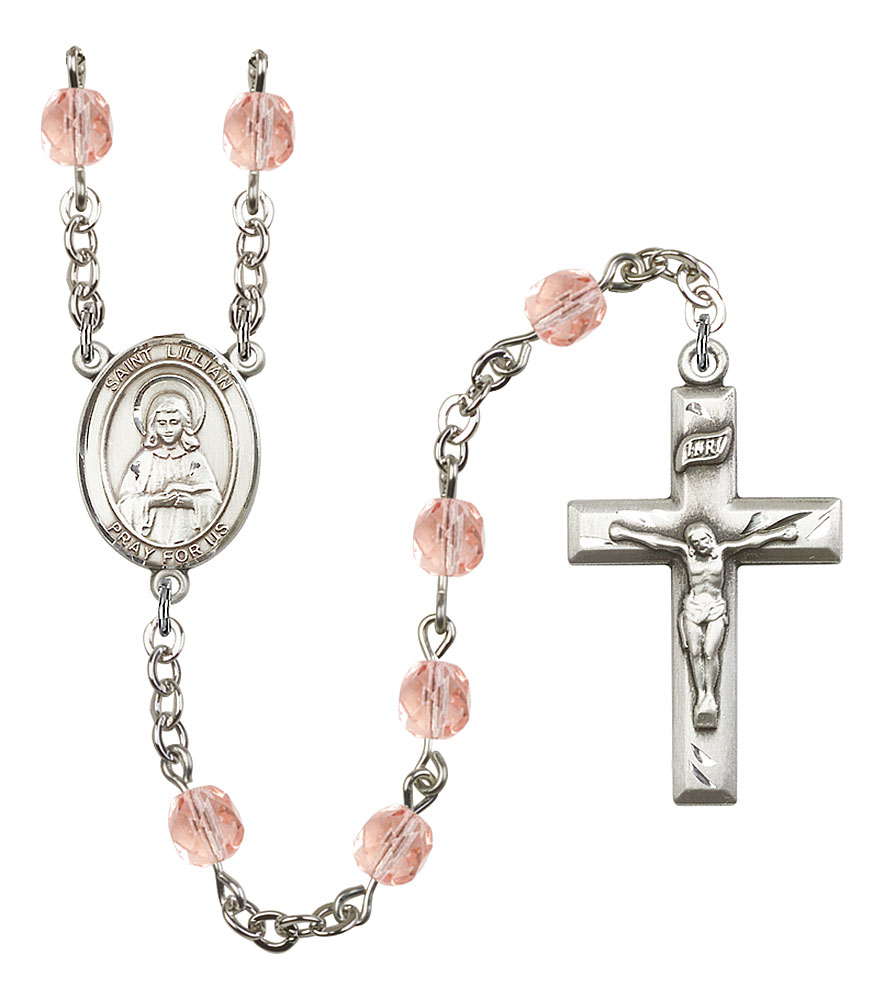 Saint Lillian Engravable Rosary with Pink Beads