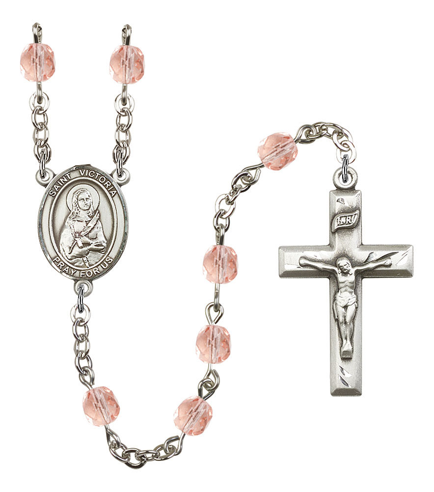 Saint Victoria Engravable Rosary with Pink Beads