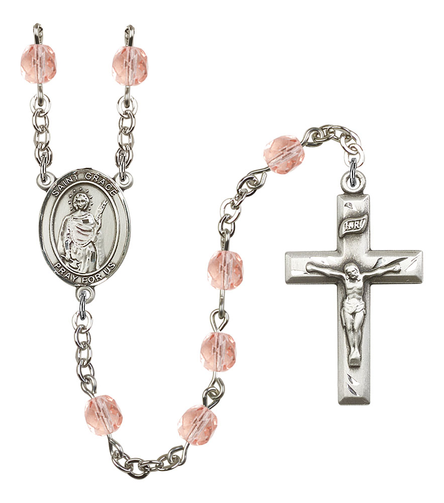 Saint Grace Engravable Rosary with Pink Beads