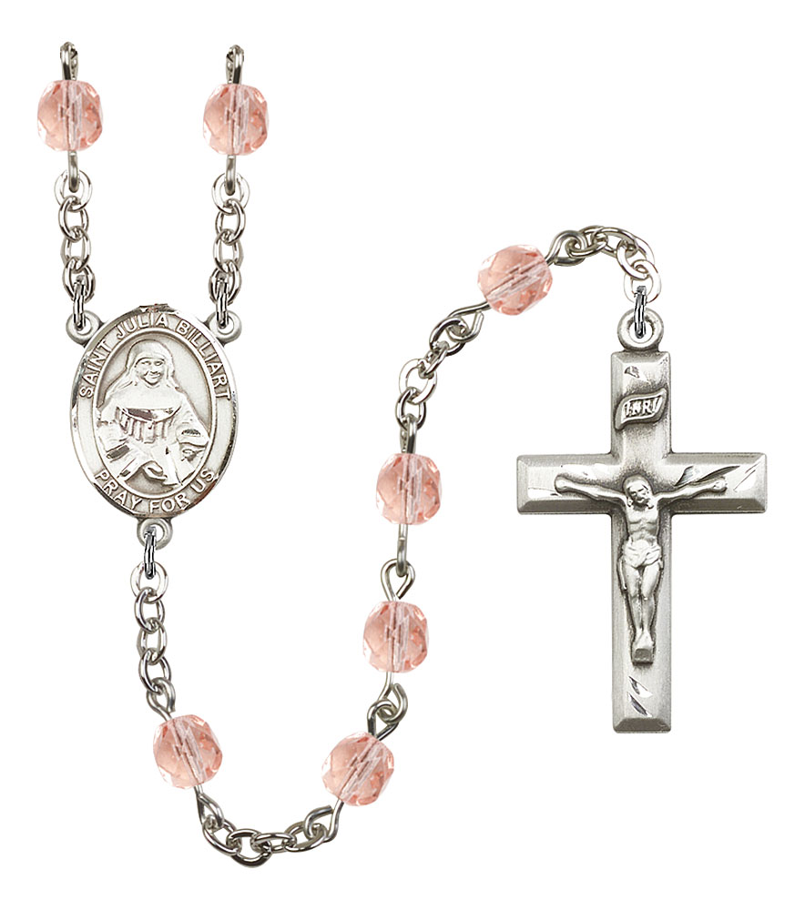 Saint Julia Billiart Engravable Rosary with Pink Beads