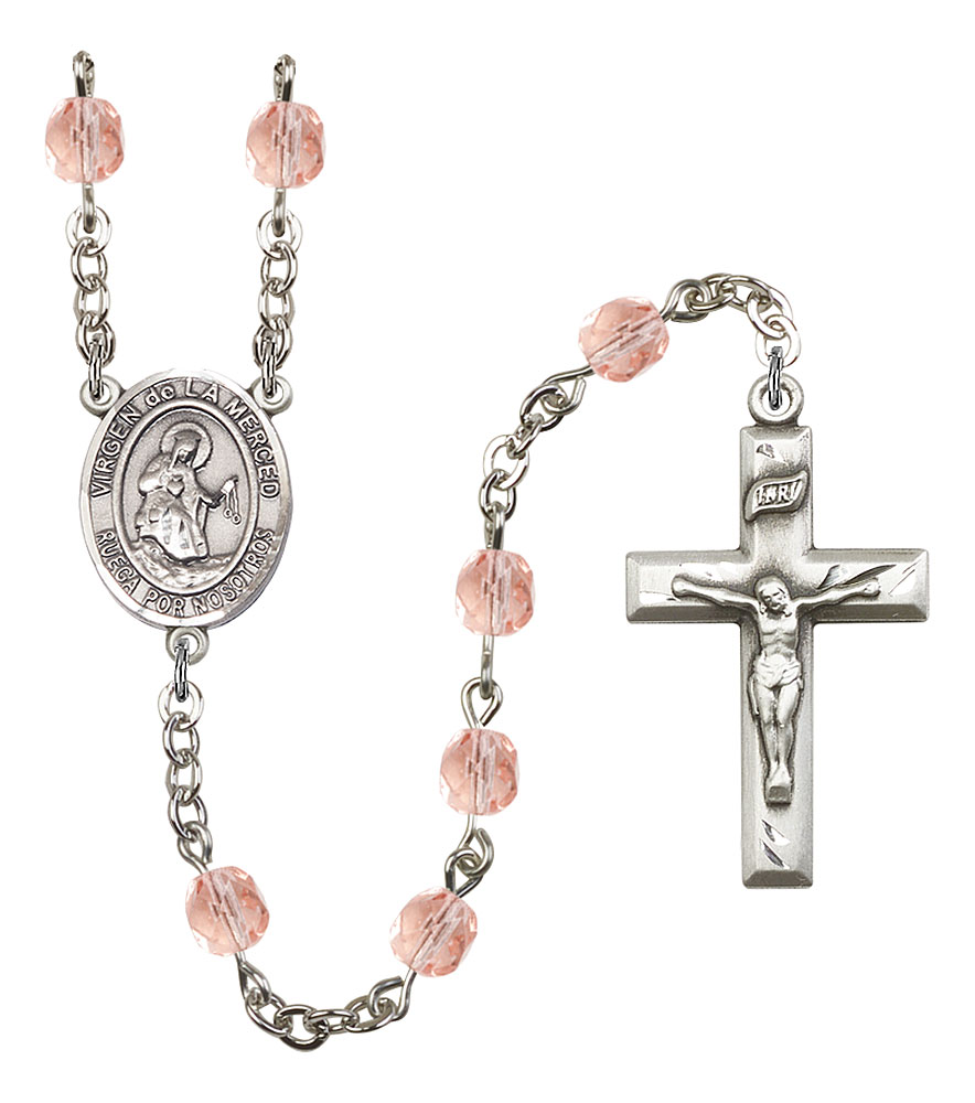 Virgen de la Merced Engravable Rosary with Pink Beads