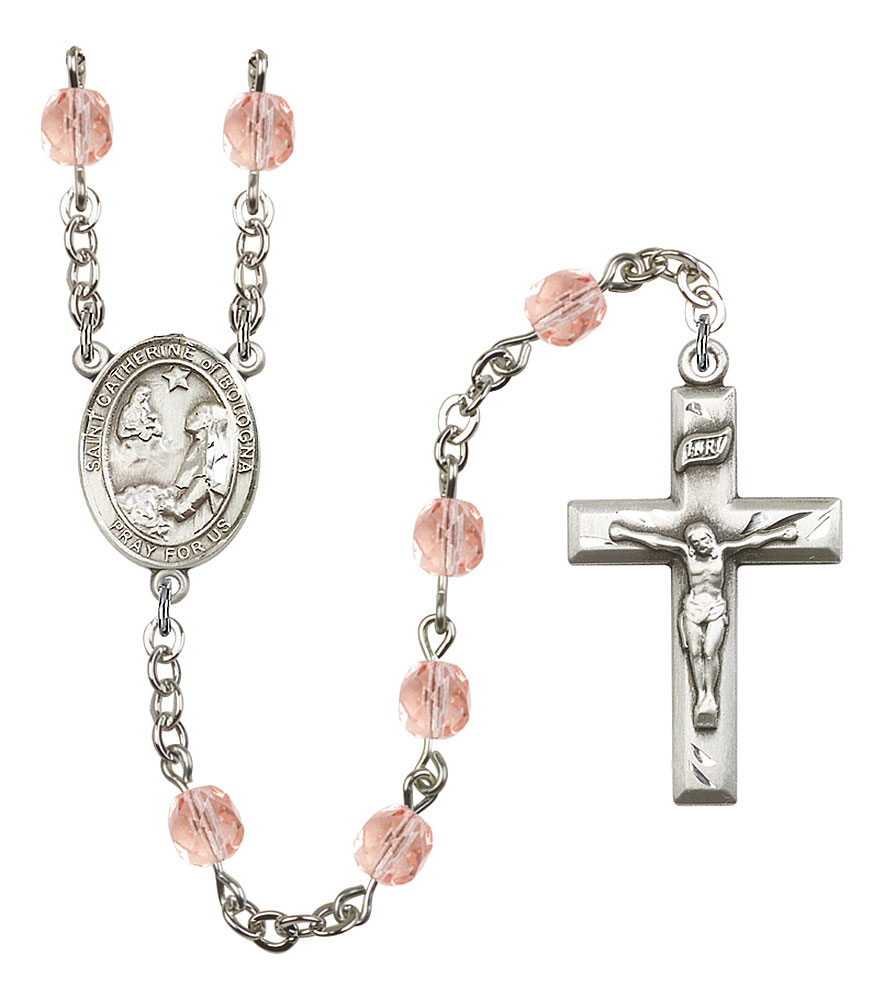 Patron Saint Diabetes Silver Plate Rosary Bracelet features 6mm Sapphire Fire Polished beads Josemaria Escriva medal The Crucifix measures 5/8 x 1/4 The charm features a St 