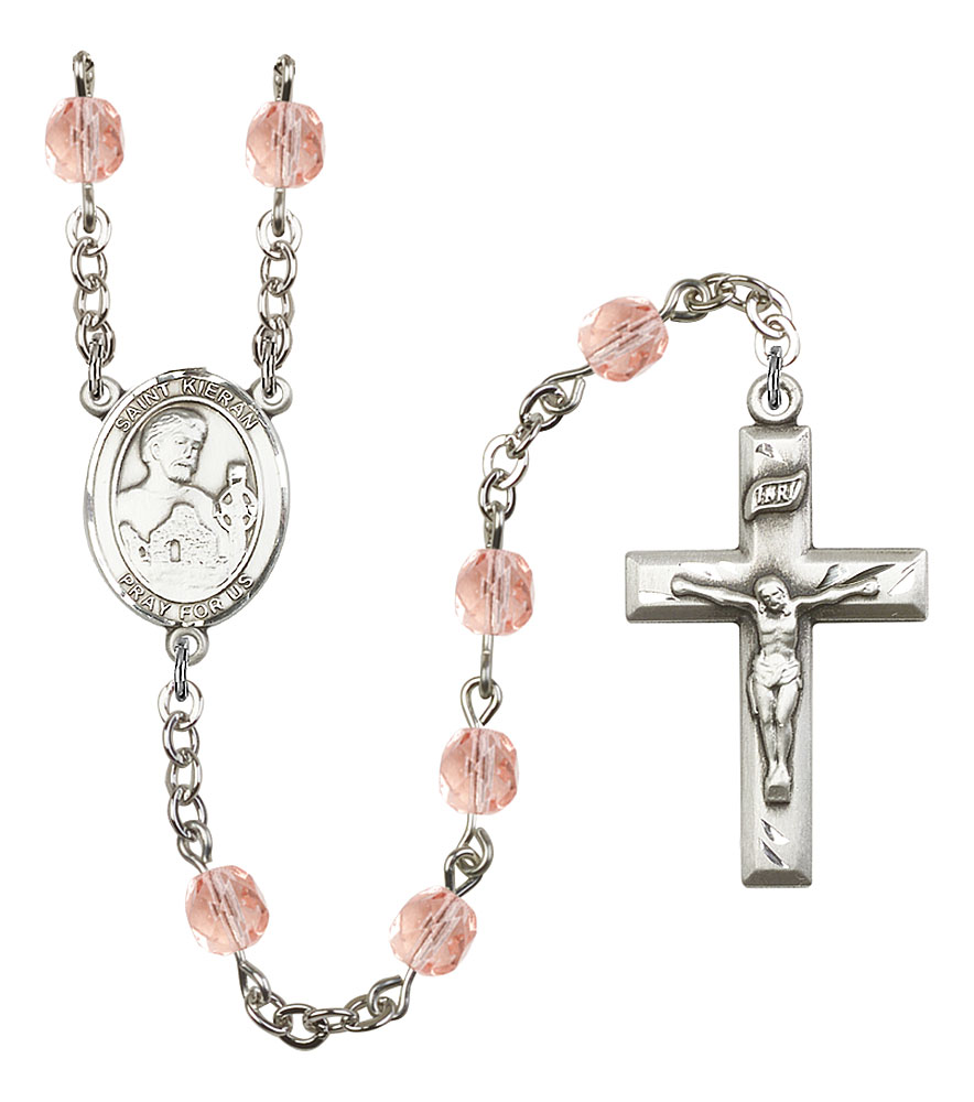 Saint Kieran Engravable Rosary with Pink Beads