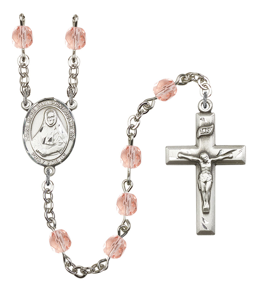 Saint Rose Philippine Duchesne Engravable Rosary with Pink Beads