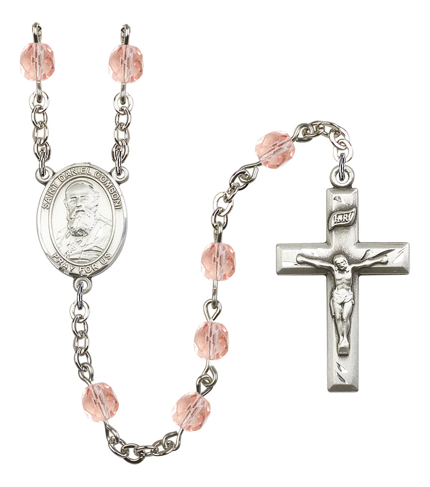 Saint Daniel Comboni Engravable Rosary with Pink Beads