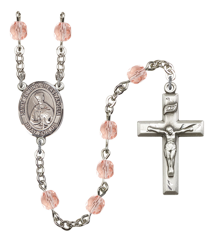 Saint Edmund of East Anglia Engravable Rosary with Pink Beads