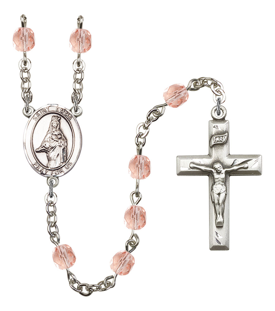 Saint Emma Uffing Engravable Rosary with Pink Beads