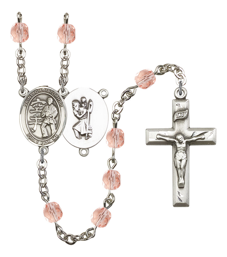 Saint Christopher and Karate Rosary with Pink Beads