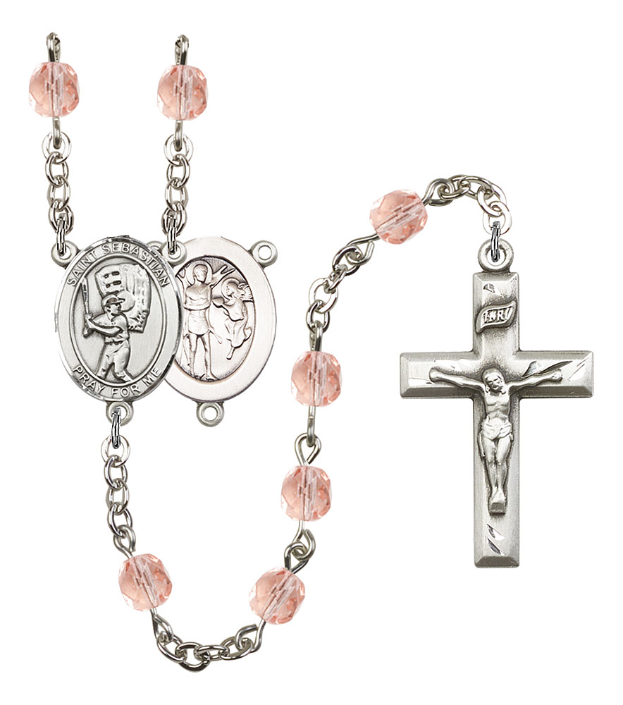 Saint Sebastian and Baseball Rosary with Pink Beads