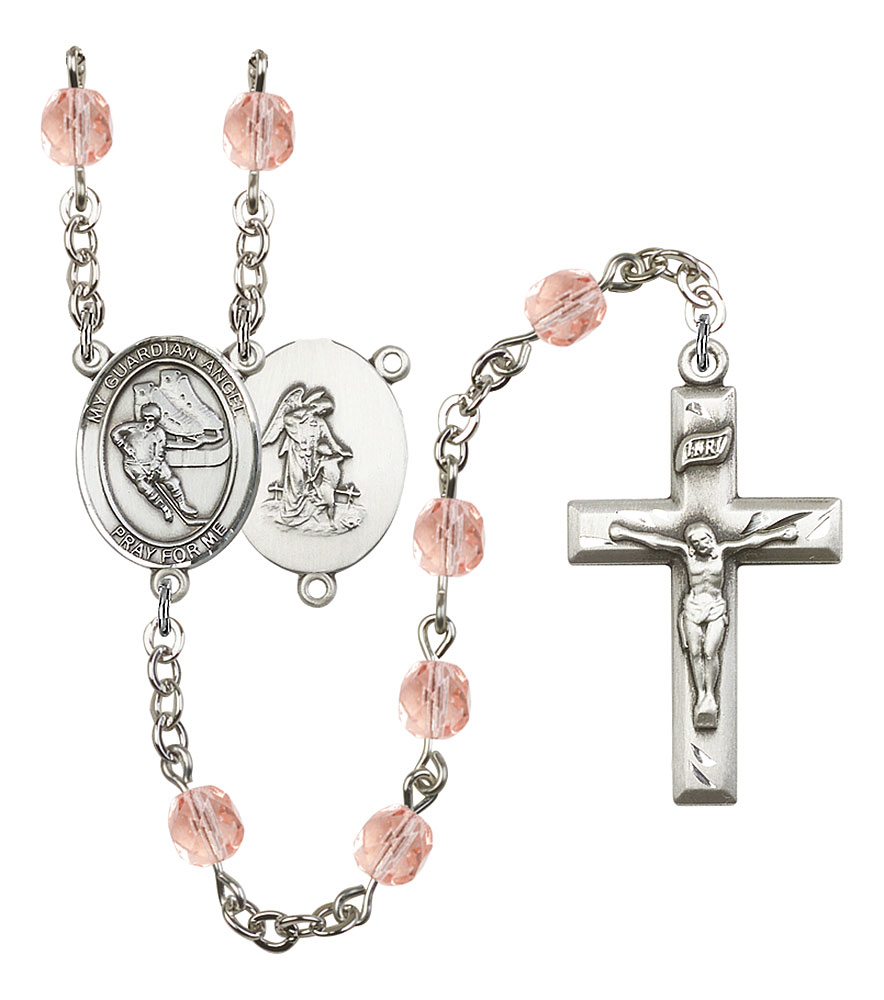 Guardian Angel and Hockey Rosary with Pink Beads