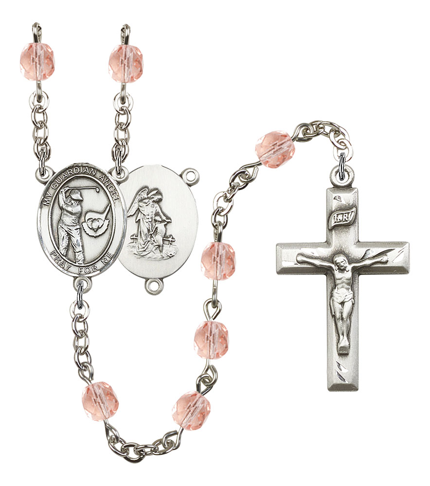 Guardian Angel and Golf Rosary with Pink Beads