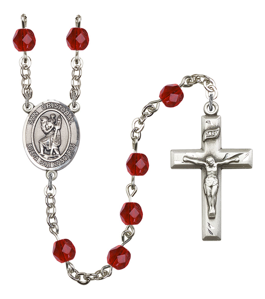 San Cristobal Engravable Rosary with Ruby Beads