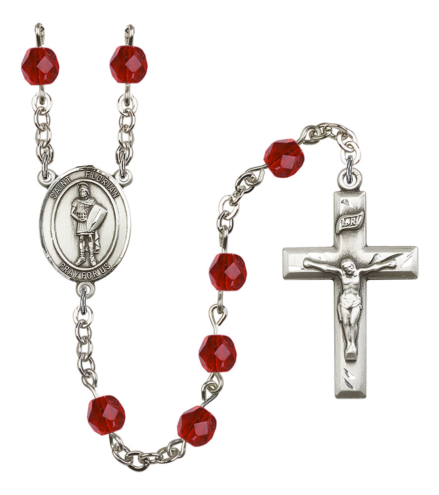 Saint Florian Engravable Rosary with Ruby Beads