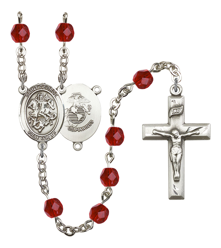 Saint George and Marines Rosary with Ruby Beads