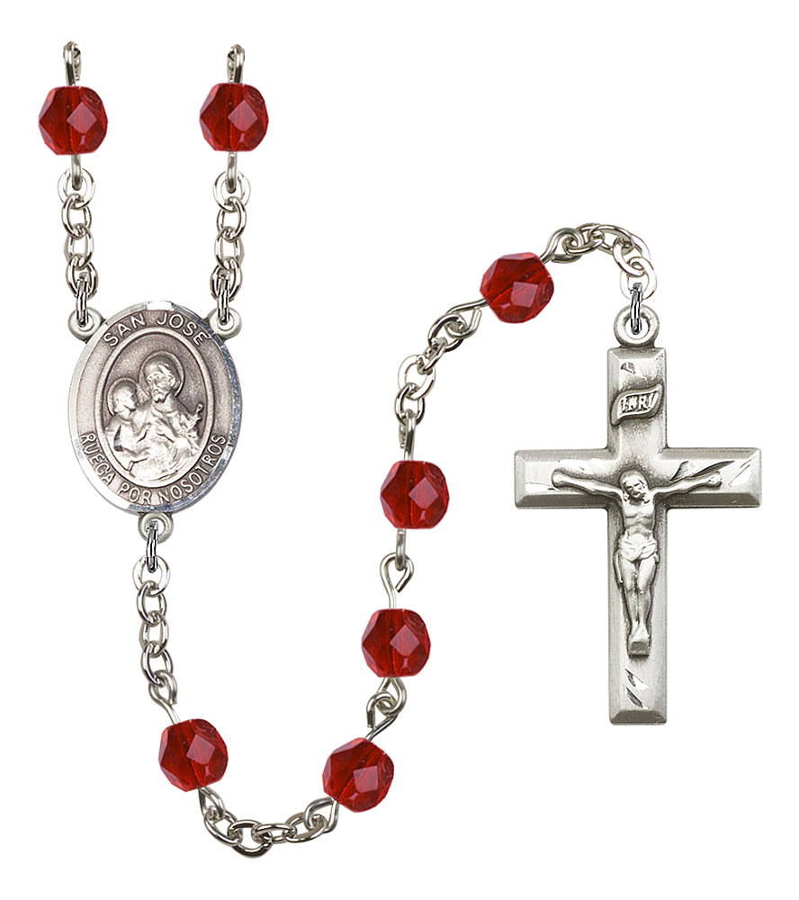 San Jose Engravable Rosary with Ruby Beads