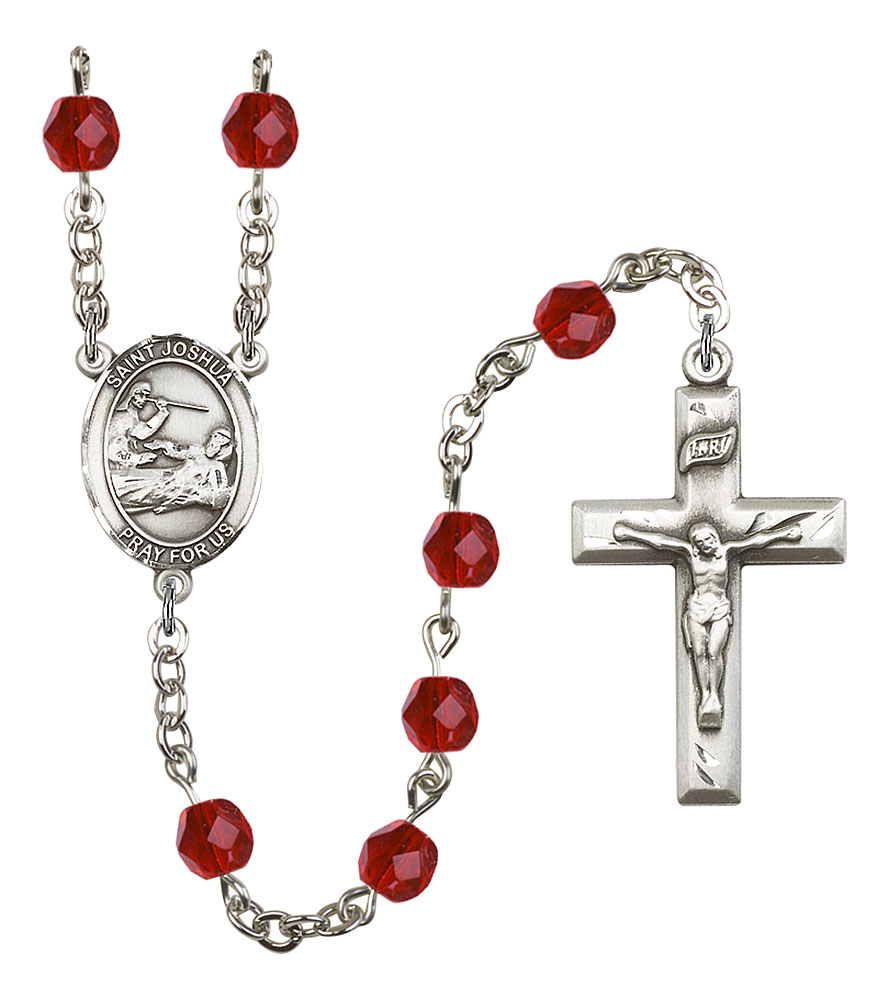 Saint Joshua Engravable Rosary with Ruby Beads