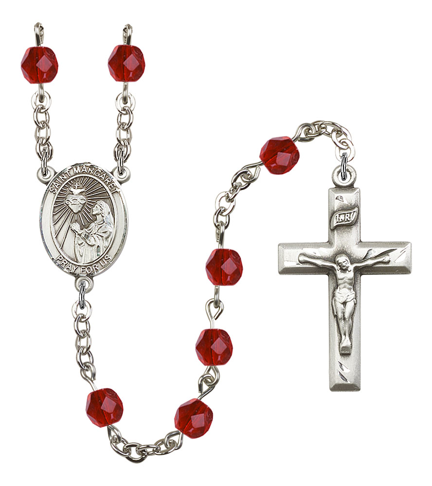 Saint Margaret Mary Alacoque Engravable Rosary with Ruby Beads
