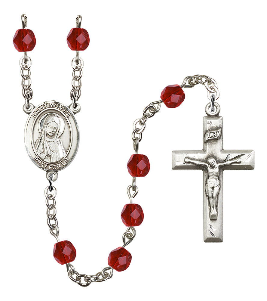 Saint Monica Engravable Rosary with Ruby Beads