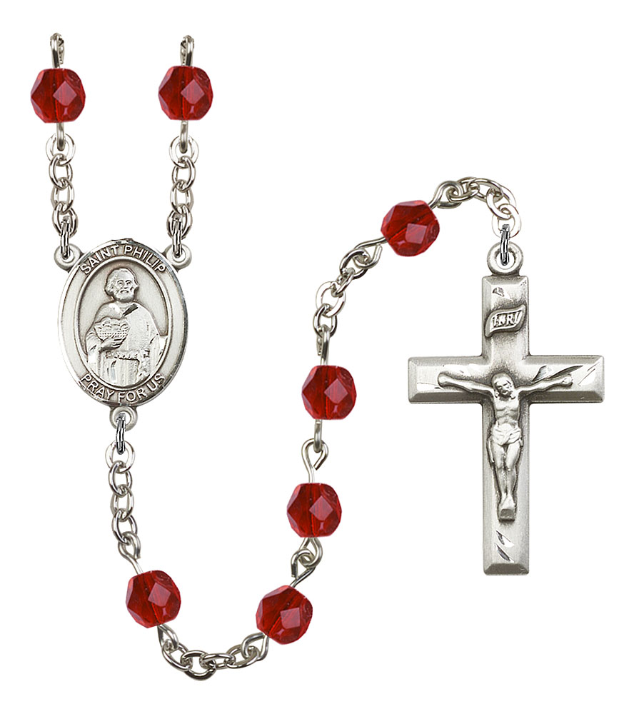 Saint Philip the Apostle Engravable Rosary with Ruby Beads