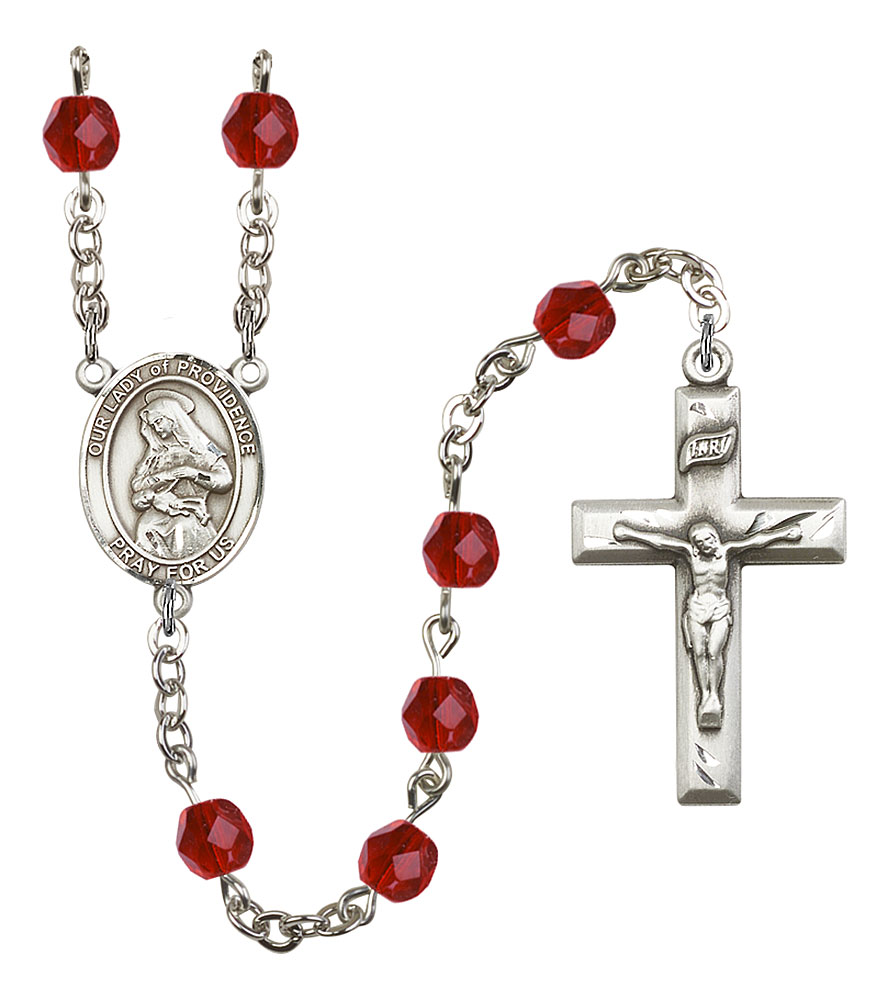 Our Lady of Providence Engravable Rosary with Ruby Beads